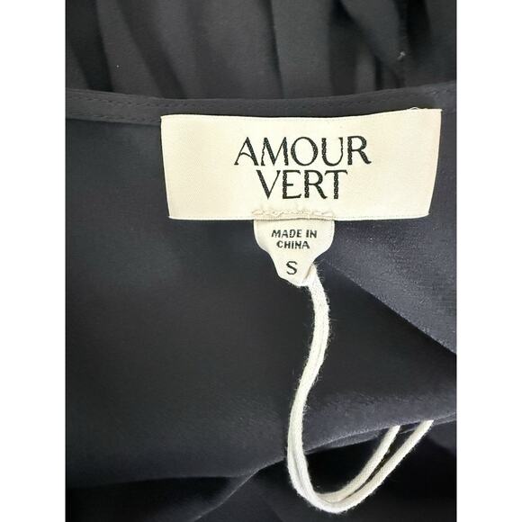 Amour Vert Women's Mini Dress Silk Black Ruffled sleeves Small NWT - Picture 5 of 7